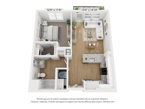 Floor plan image of A3, 1-bedroom apartment